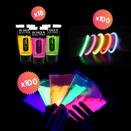 Pack HOLI FLUO Party pour 100 personnes Pack HOLI FLUO Party pour 100 personnes