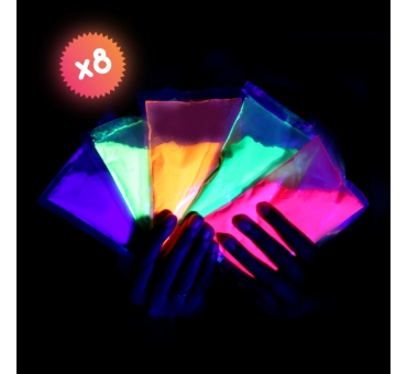 8 sachets de poudre FLUO UV Néon