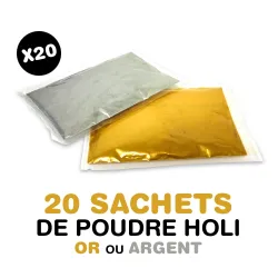5 sachets de poudre Holi OR ou ARGENT