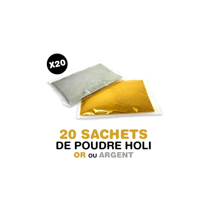 5 sachets de poudre Holi OR ou ARGENT