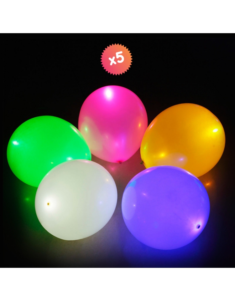 Lot de 5 ballons fluo à LED blanche 'Globos' 25 cm - La Fourmi creative