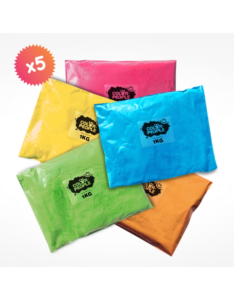 Paquete de 10 unidades de colores en polvo Holi de 1 lb Cada paquete  contiene los colores: rojo, amarillo, azul marino, verde, naranja, púrpura,  rosa